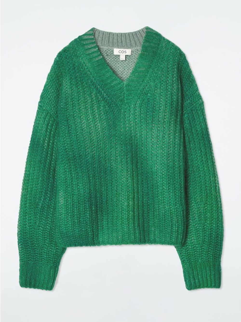 COS Emerald Green Ribbed V-Neck Sweater